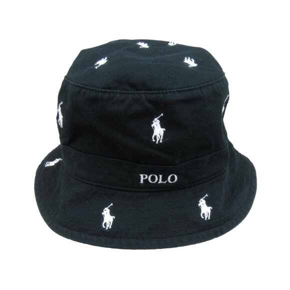 Polo Ralph Lauren Embroidered Pony Bucket Hat Adult Size S/M Black White NEW